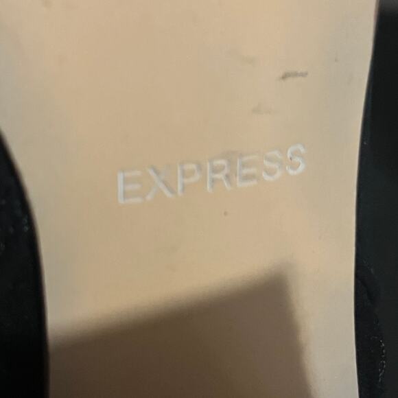 Express Shoes Black Perforated Double Zip Peep Toe Faux Suede Heels 7 - Picture 12 of 12